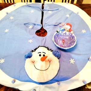 Tree Skirt with Snowman and Snowman Candy Bowl